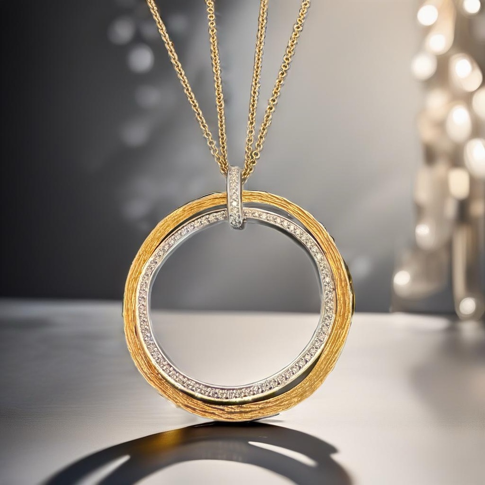 💞ROBERTO COIN Two-Tone 18K Gold & Diamond Circle Pendant Necklace • 12.75g